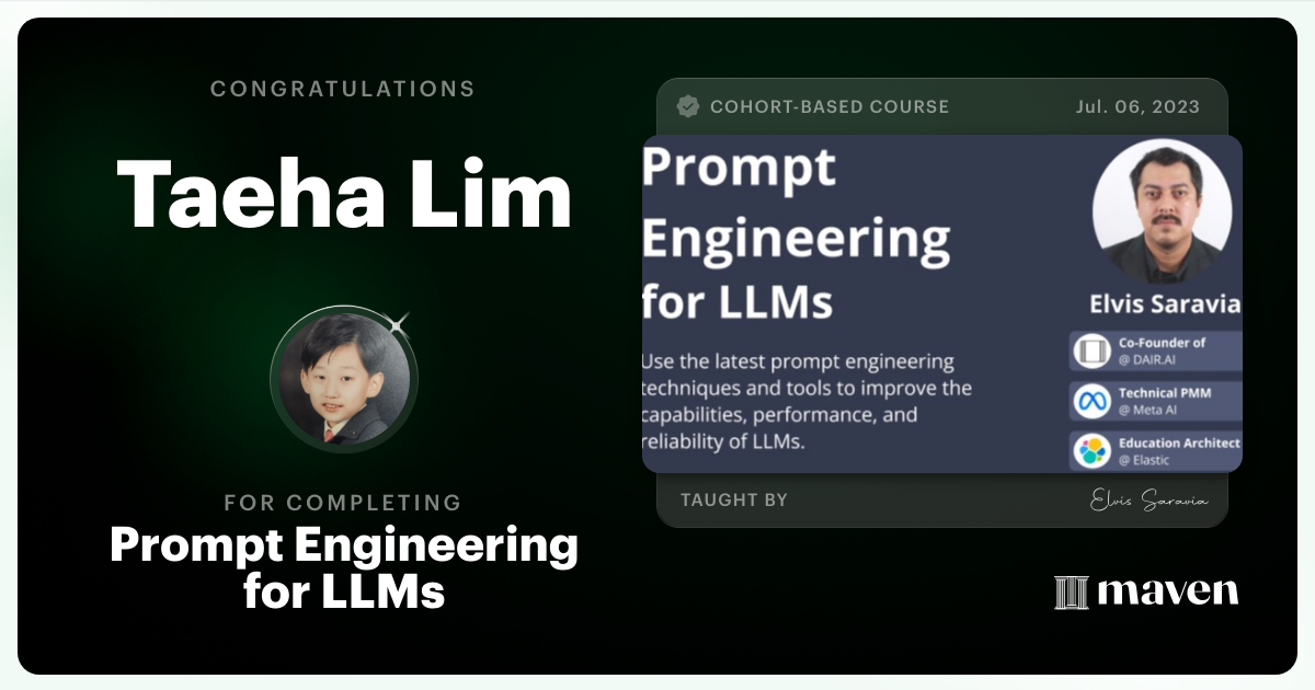 Certificate of Completion for Advanced Prompt Engineering for LLMs