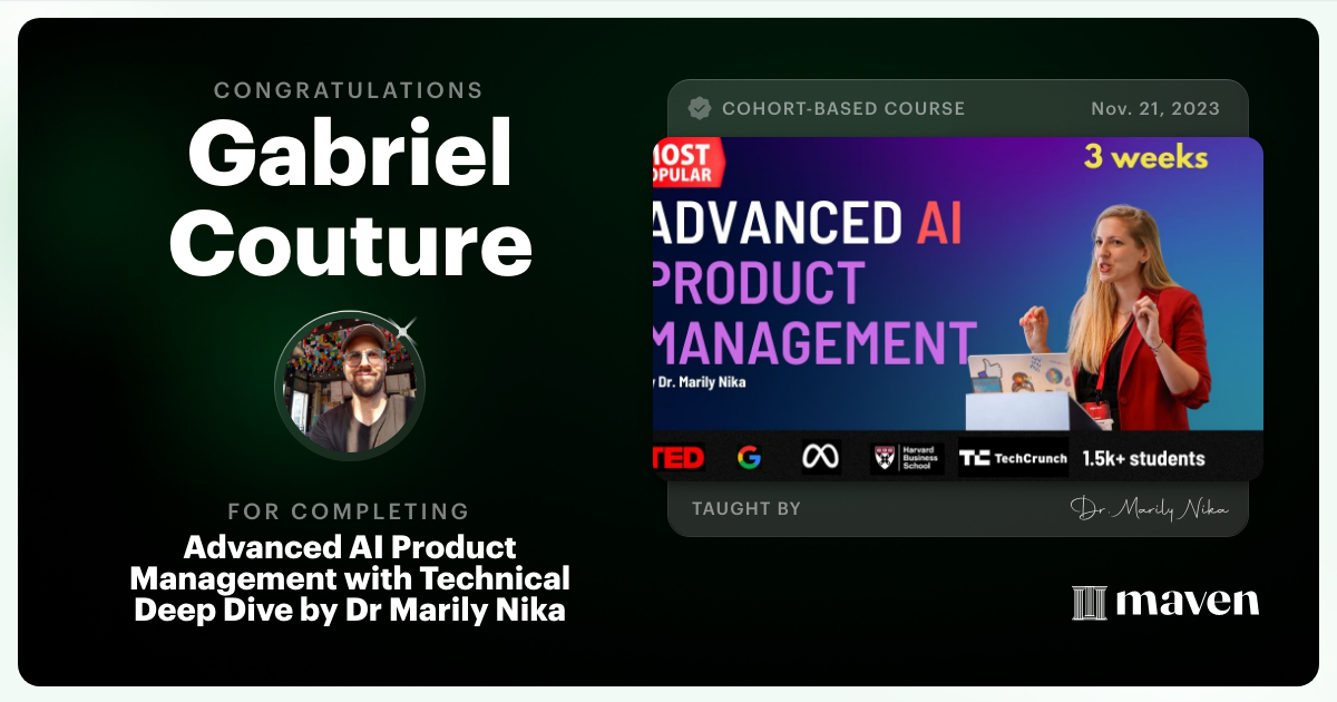 Certificate of Completion for Advanced AI Product Leadership Certification