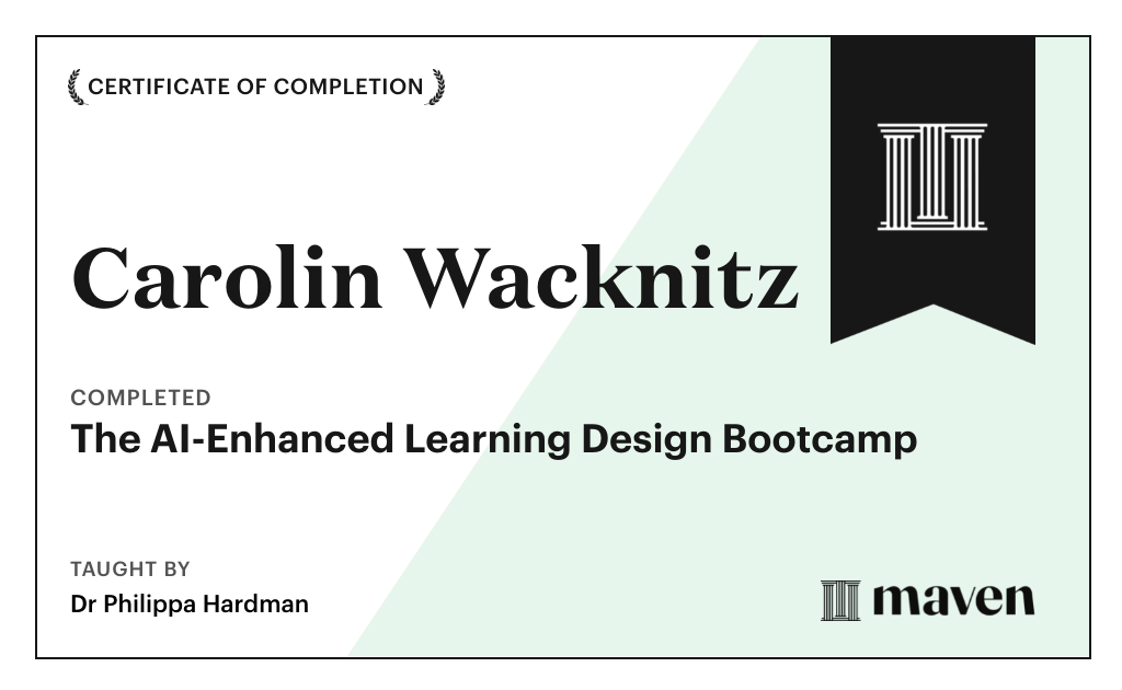 Certificate for The AI Bootcamp for L&D