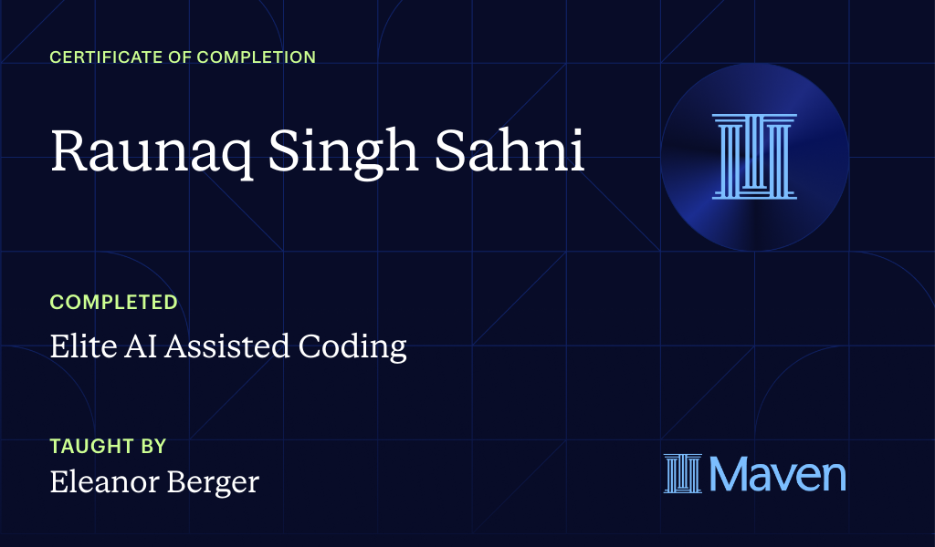 Certificate for Elite AI Assisted Coding