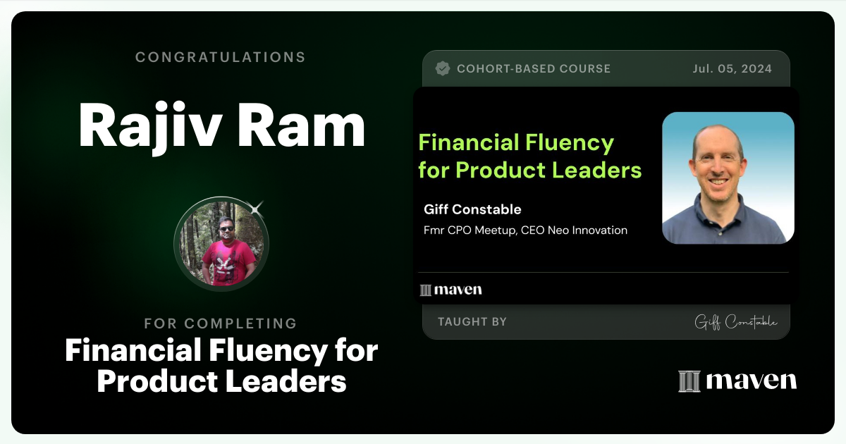Certificate of Completion for Financial Fluency for Product Leaders