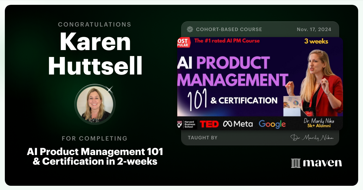 Certificate of Completion for AI Product Management 101 & Certification - Building AI Products end-to-end