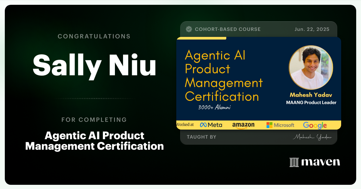 Certificate of Completion for Agentic AI Product Management Certification