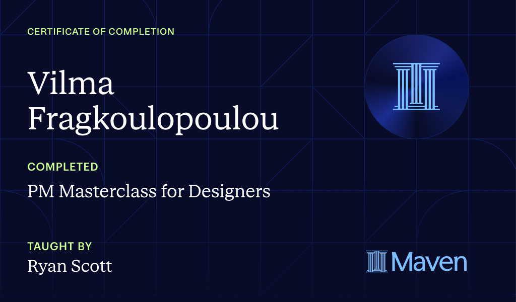 Certificate for PM Masterclass for Designers