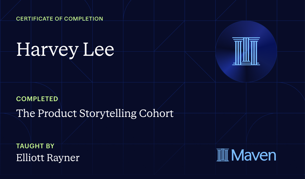 Certificate for The Product Storytelling Cohort