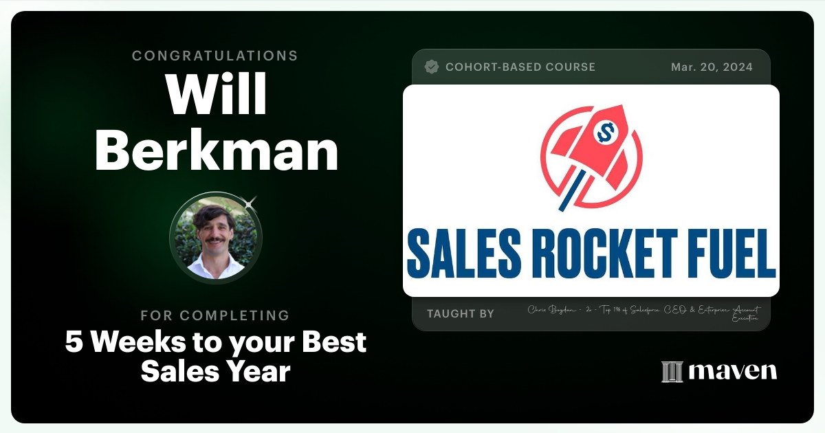 Certificate of Completion for Sales Rocket Fuel: How to Crush Quota Almost Every Year