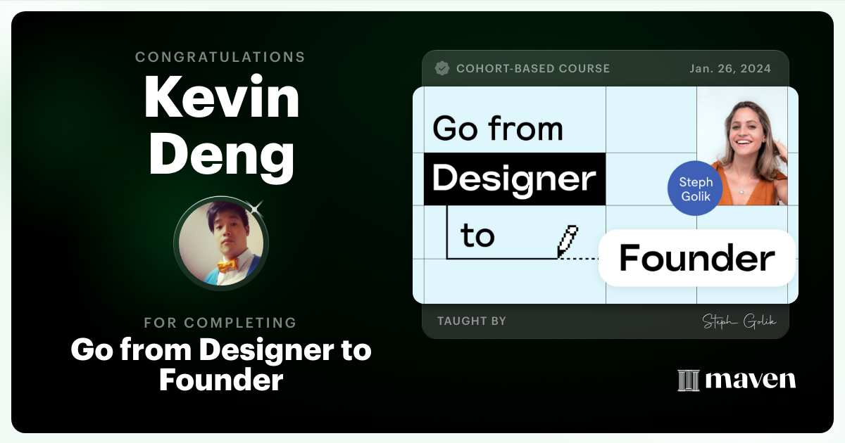 Certificate of Completion for Go from Designer to Founder