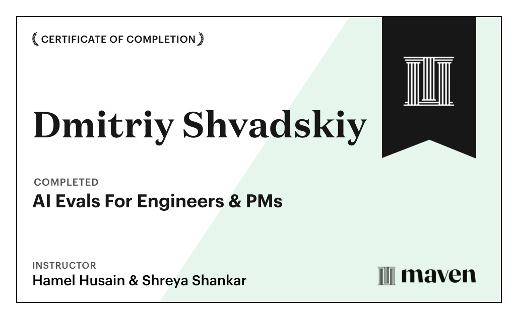 Certificate for AI Evals For Engineers & PMs