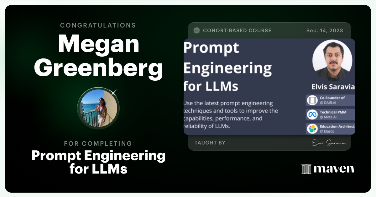 Certificate of Completion for Advanced Prompt Engineering for LLMs