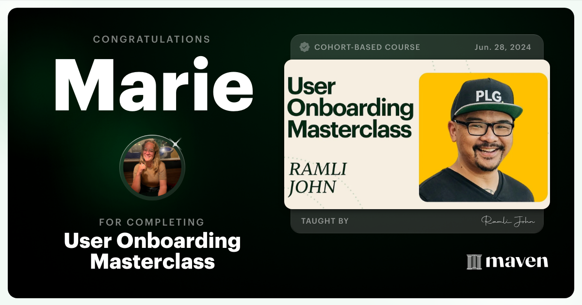 Certificate of Completion for Product Onboarding Masterclass