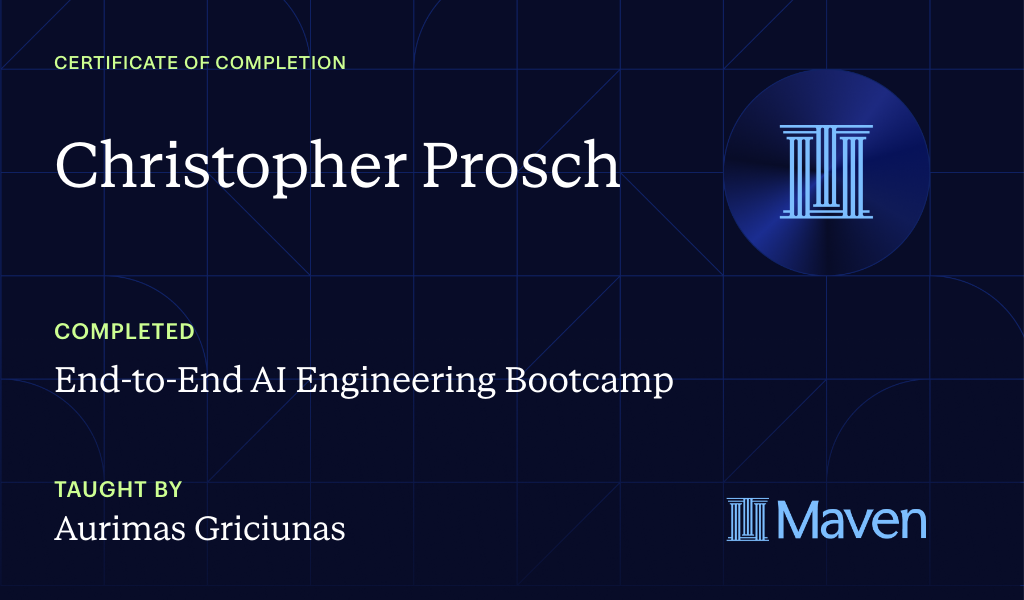 Certificate for End-to-End AI Engineering Bootcamp