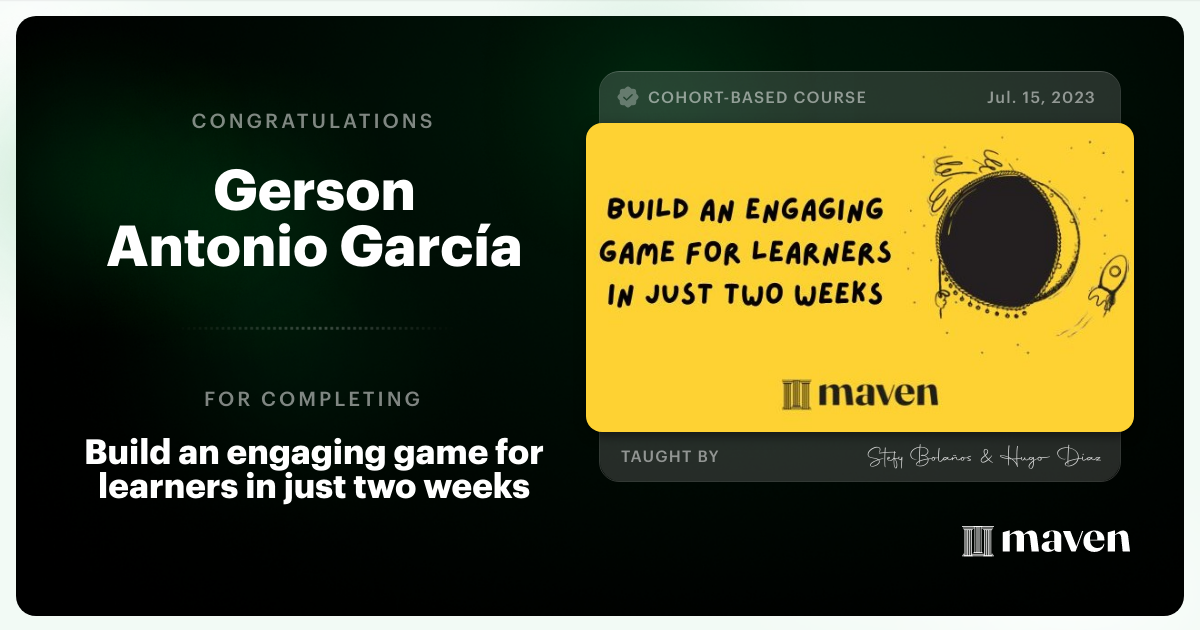 Certificate of Completion for Build an engaging game for learners in record time