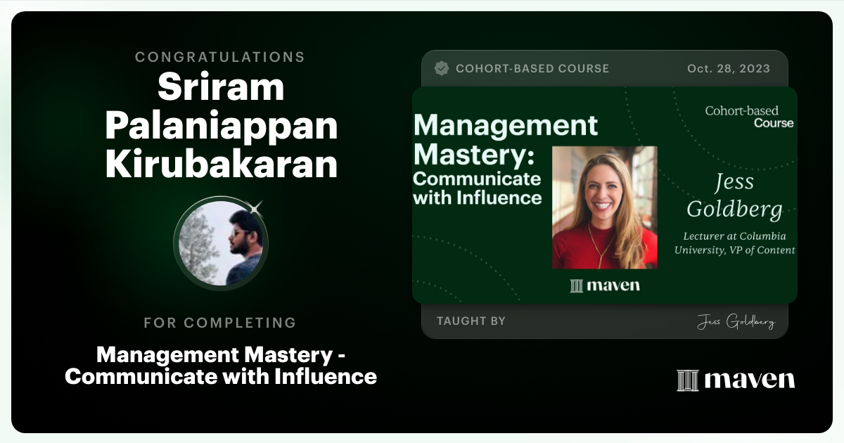 Certificate of Completion for Management Mastery - Communicate with Influence