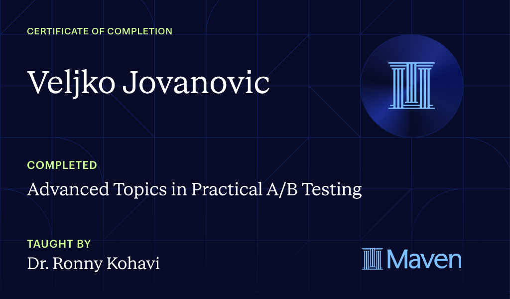 Certificate for Advanced Topics in Practical A/B Testing