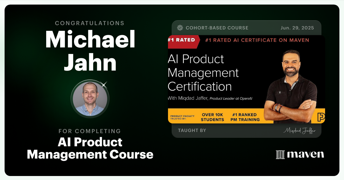 Certificate of Completion for AI Product Management Course