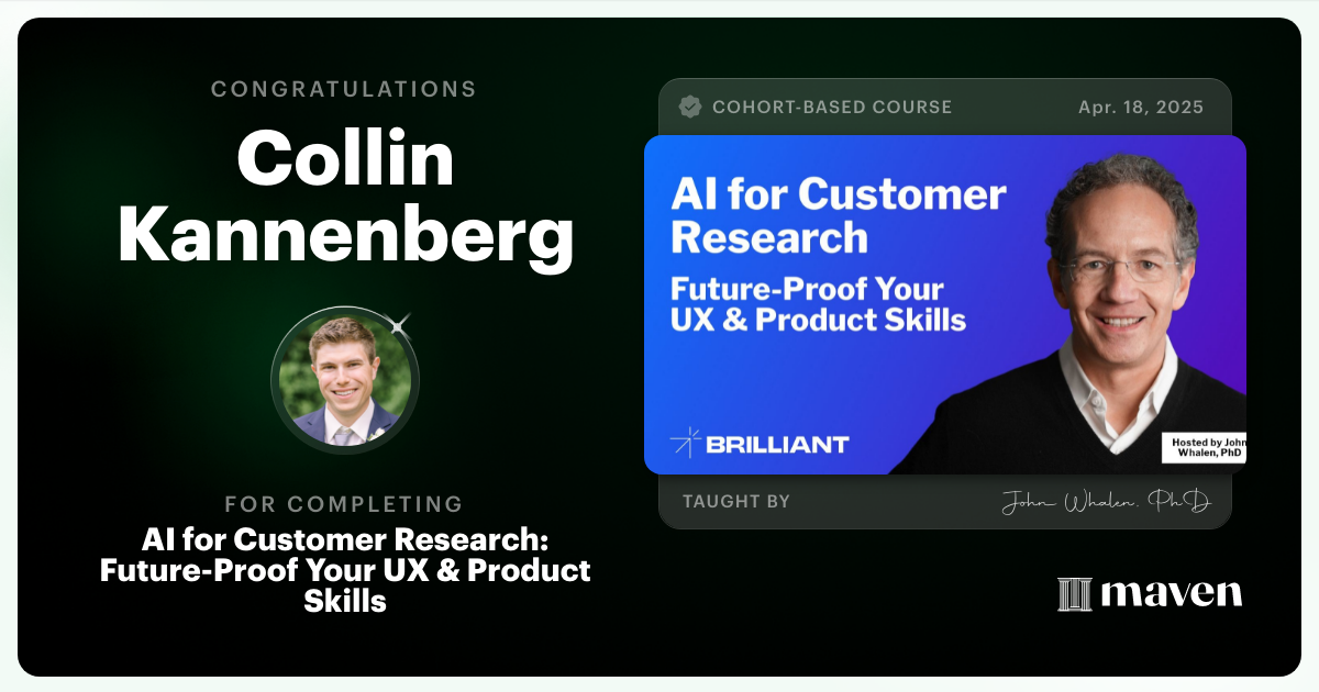 Certificate of Completion for AI for Customer Research: Future-Proof Your UX & Product Skills