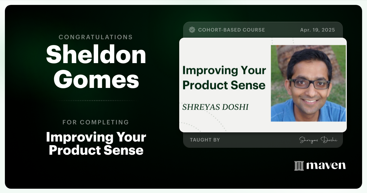 Certificate of Completion for World-class Product Sense in Practice