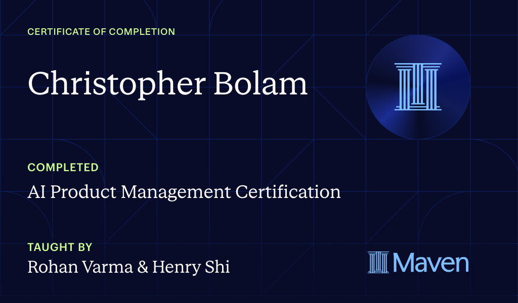 Certificate for AI Product Management Certification by Product Faculty