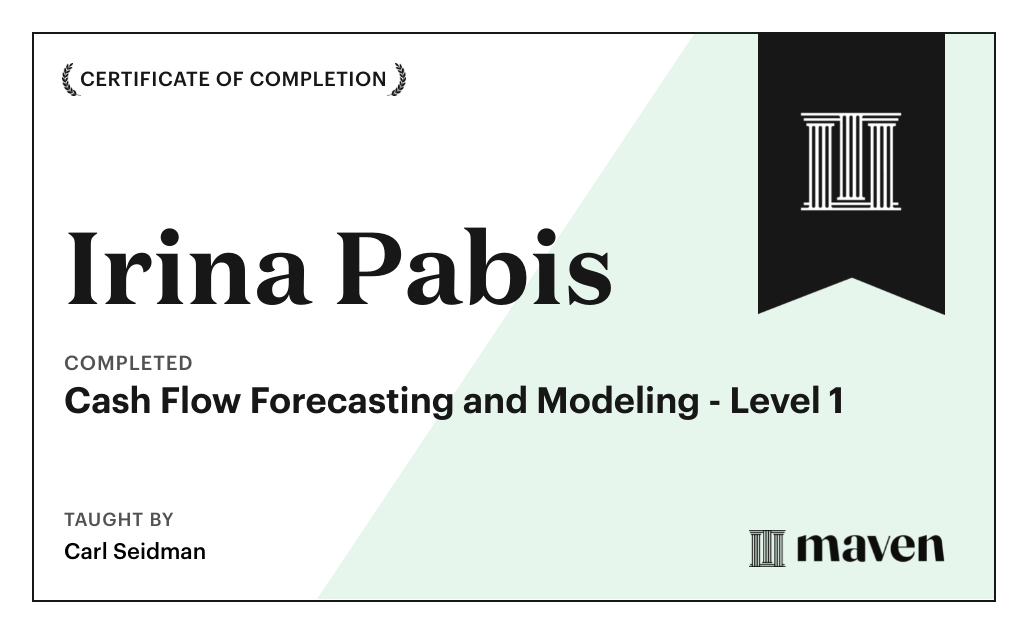 Certificate for Cash Flow Forecasting and Modeling - Level 1