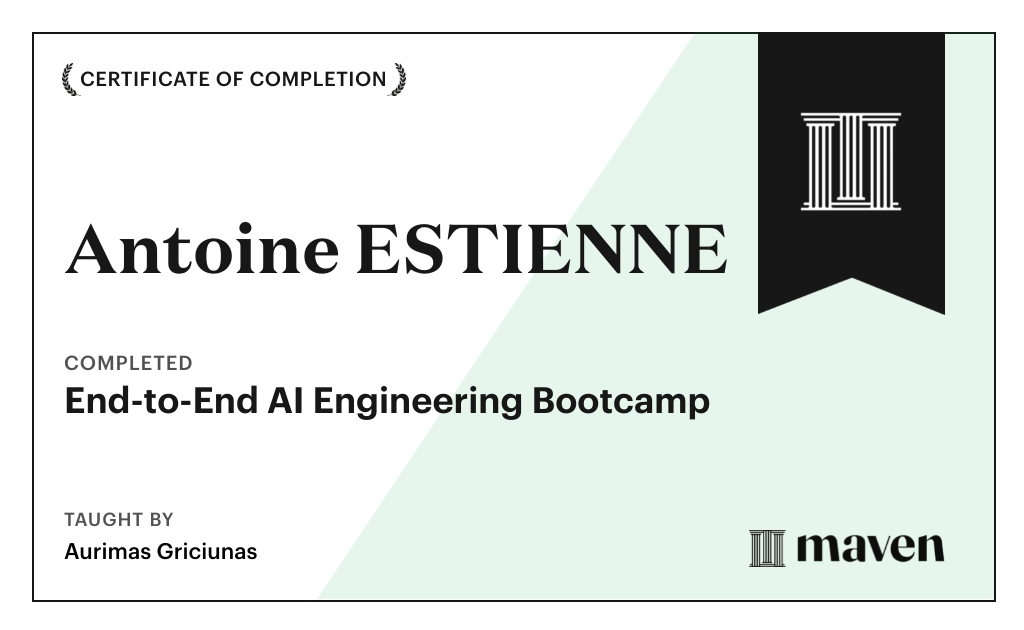 Certificate for End-to-End AI Engineering Bootcamp