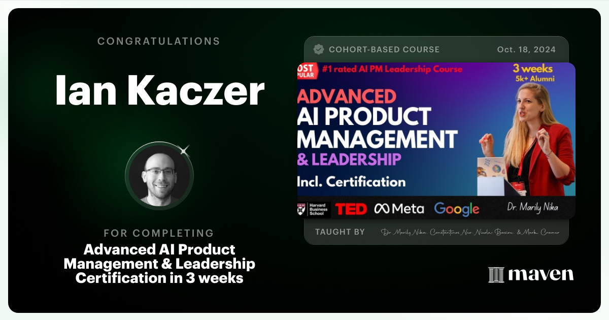 Certificate of Completion for Advanced AI Product Leadership Certification