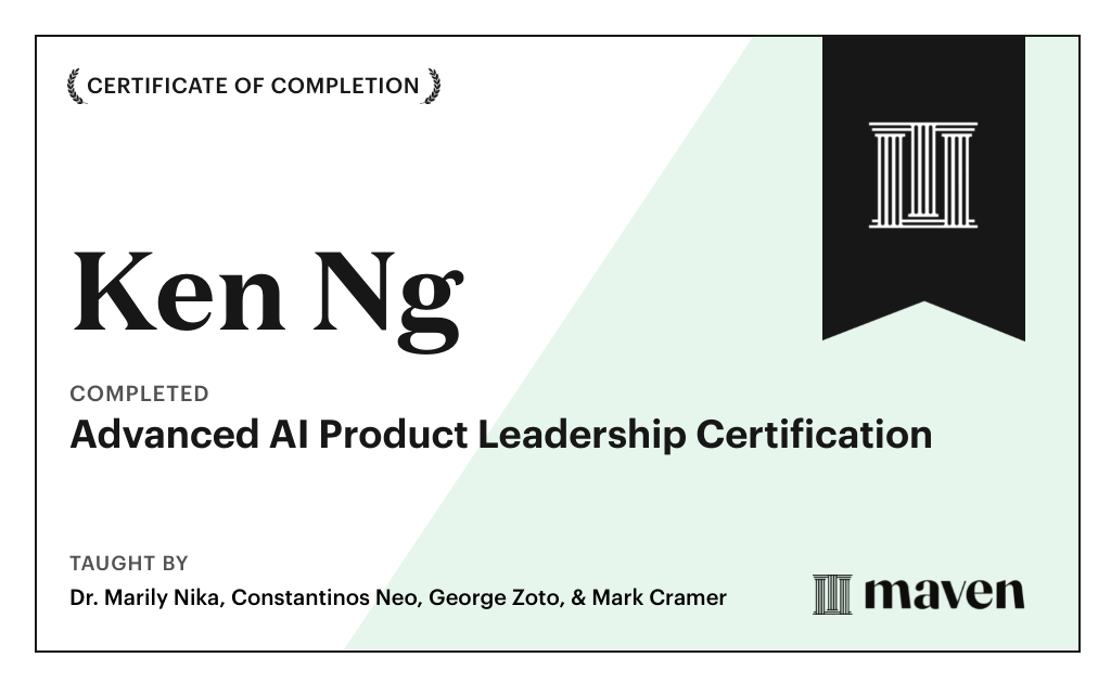 Certificate for Advanced AI Product Leadership Certification