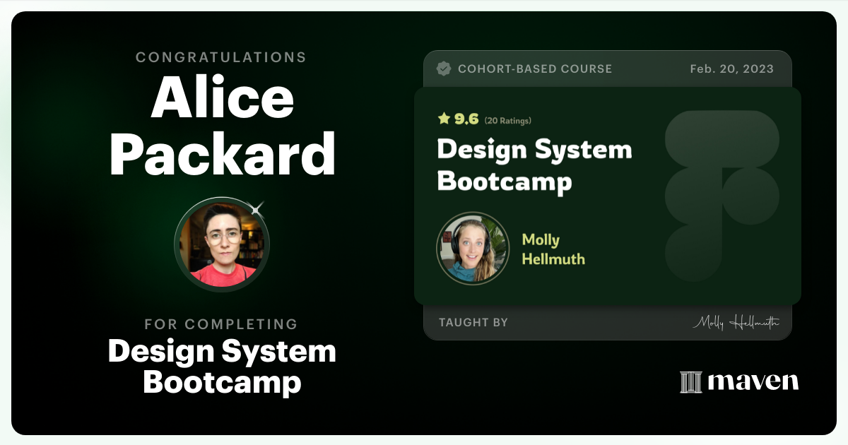 Certificate of Completion for Design System Bootcamp