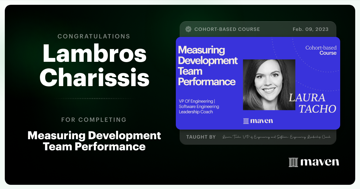 Certificate of Completion for Measuring Development Team Performance