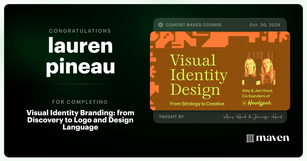 Certificate of Completion for Visual Identity Branding: from Discovery to Logo and Design Language