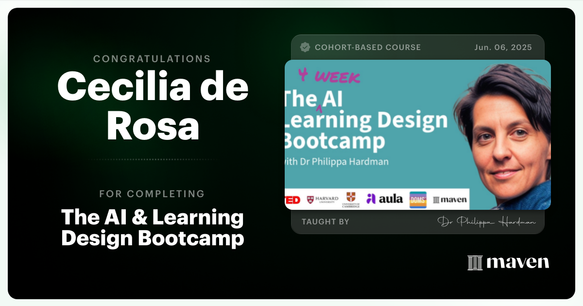 Certificate of Completion for The AI Bootcamp for L&D