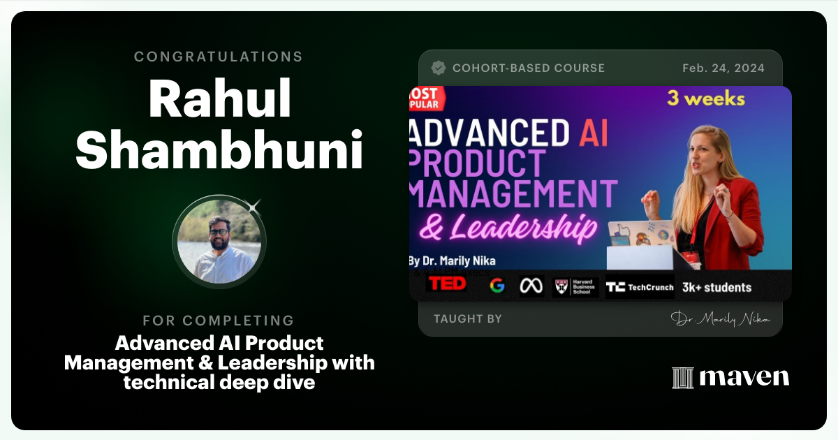 Certificate of Completion for Advanced AI Product Leadership Certification