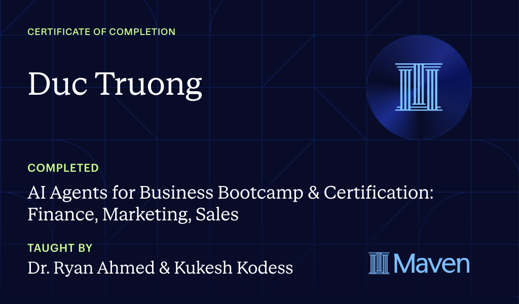 Certificate for AI Agents for Business Certification: Automate Finance, Marketing & Sales