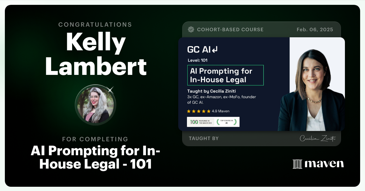 Certificate of Completion for AI Prompting for In-House Legal - 101