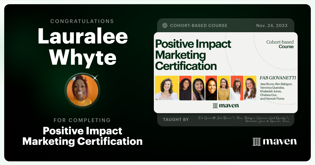 Certificate of Completion for Positive Impact Marketing Certification