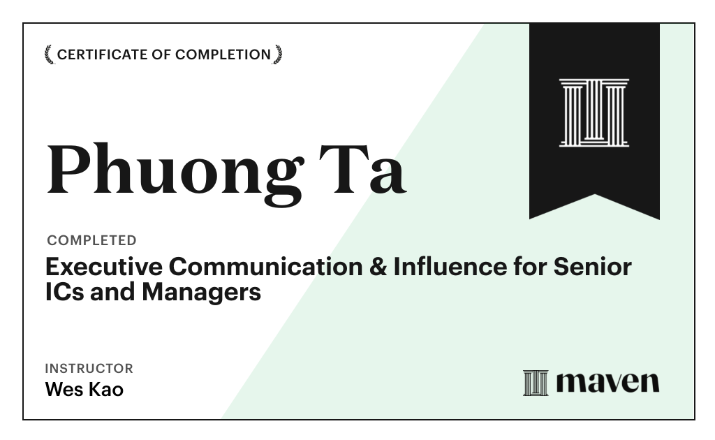 Certificate for Executive Communication & Influence for Senior ICs and Managers