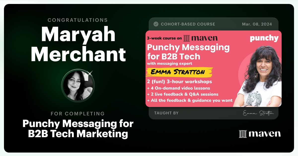 Certificate of Completion for Punchy Messaging for B2B Tech Marketing
