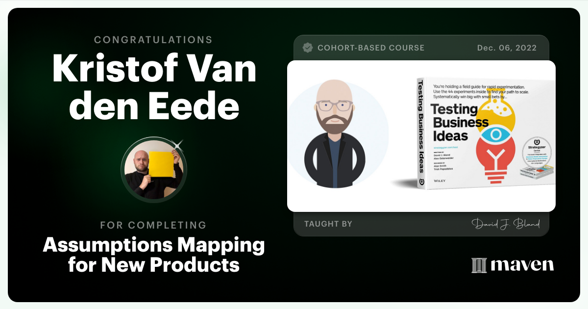 Certificate of Completion for Assumptions Mapping for New Products