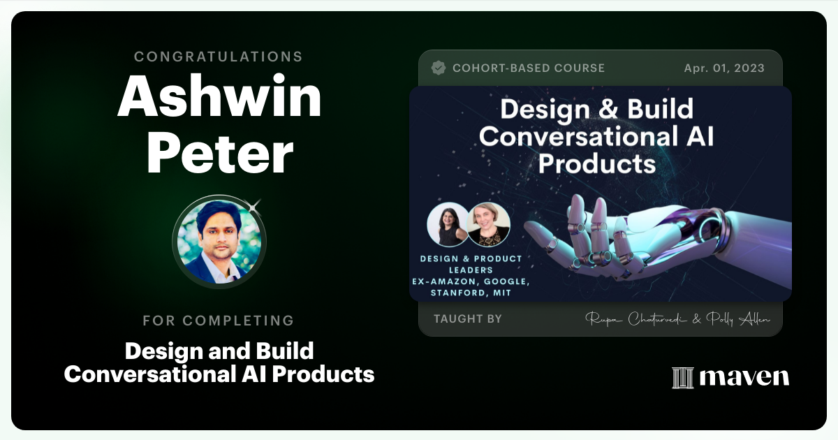 Certificate of Completion for No-Code AI Essentials for Product & Design Leaders