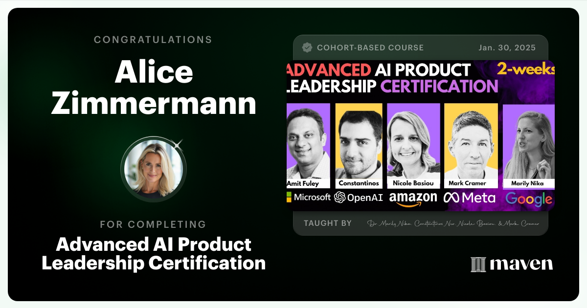 Certificate of Completion for Advanced AI Product Leadership Certification
