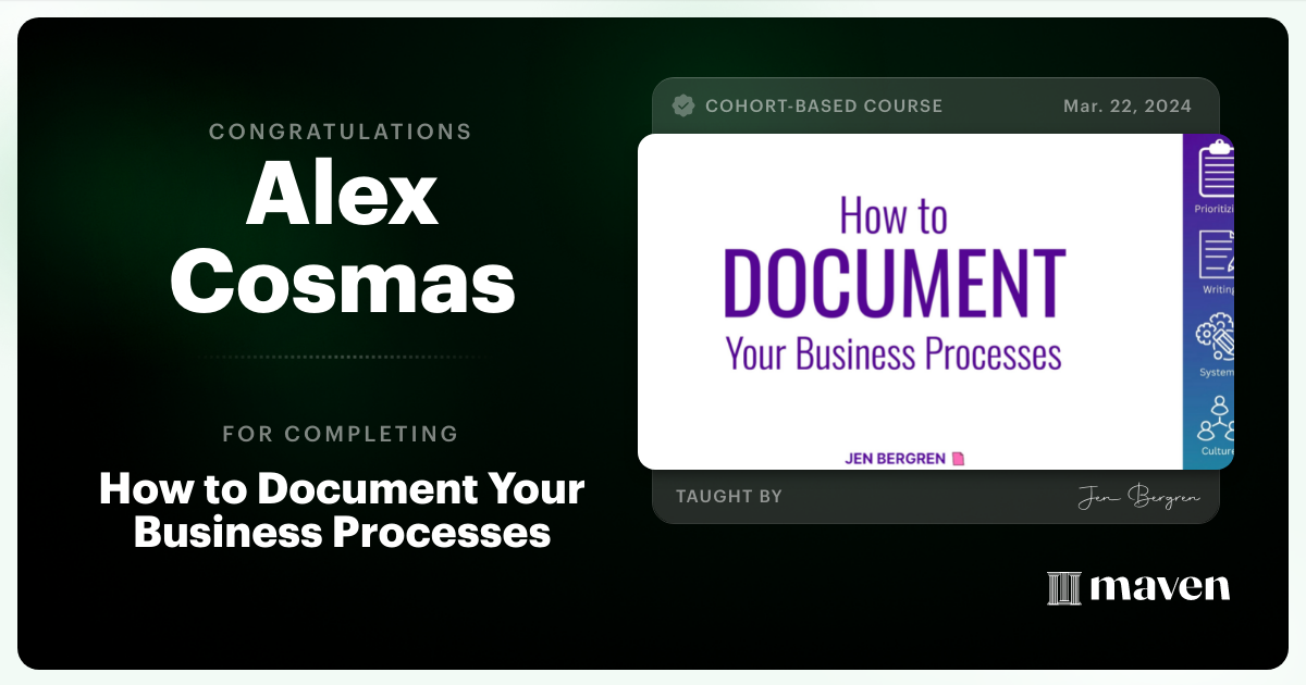 Certificate of Completion for How to Document Your Business Processes