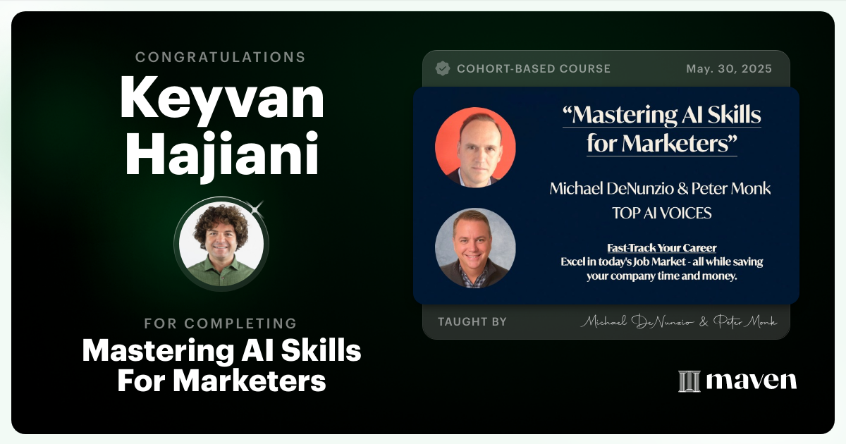 Certificate of Completion for Mastering AI Skills For Marketers