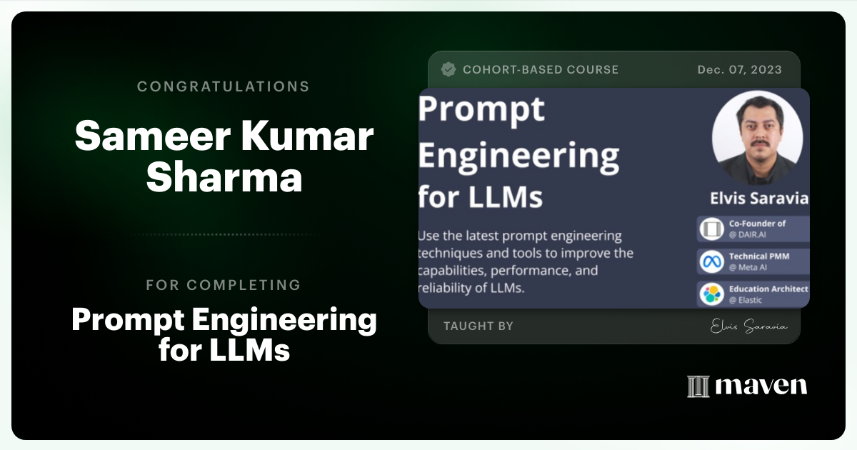 Certificate of Completion for Advanced Prompt Engineering for LLMs
