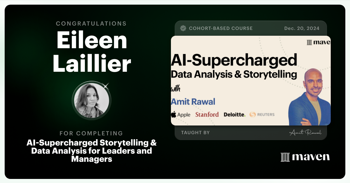 Certificate of Completion for AI-Supercharged Storytelling & Data Analysis for Leaders and Managers