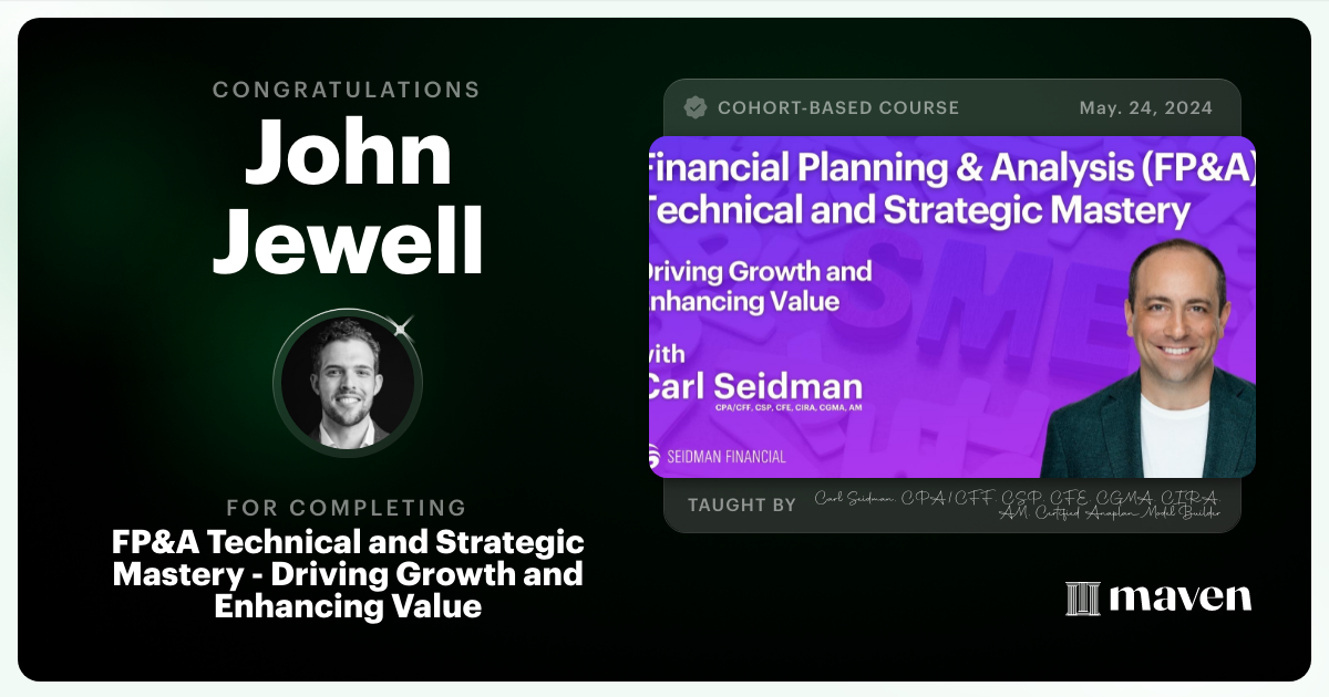 Certificate of Completion for FP&A Technical Fluency and Strategic Thinking