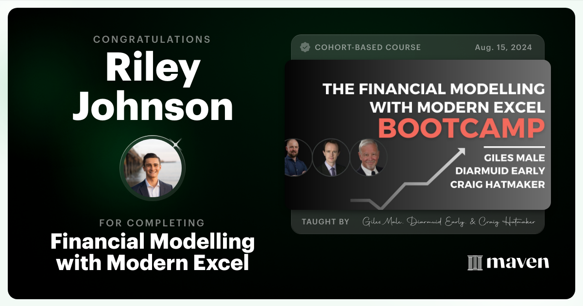 Certificate of Completion for Financial Modelling with Modern Excel