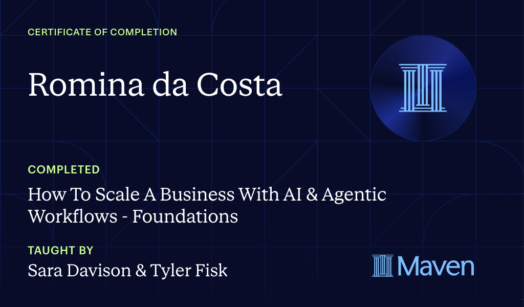 Certificate for How to Scale A Business With Agentic Workflows by AI Build Lab