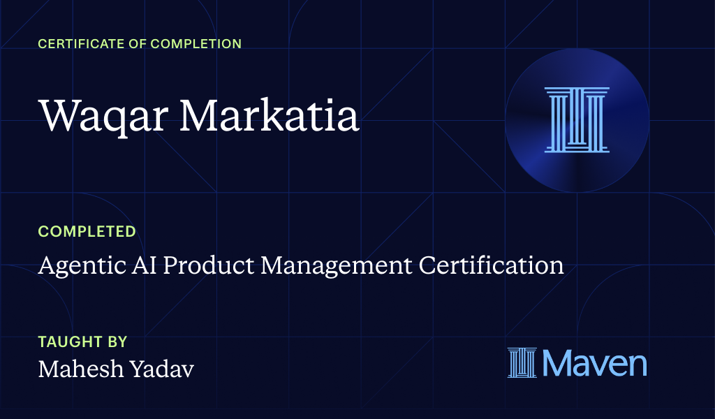 Certificate for Agentic AI Product Management Certification