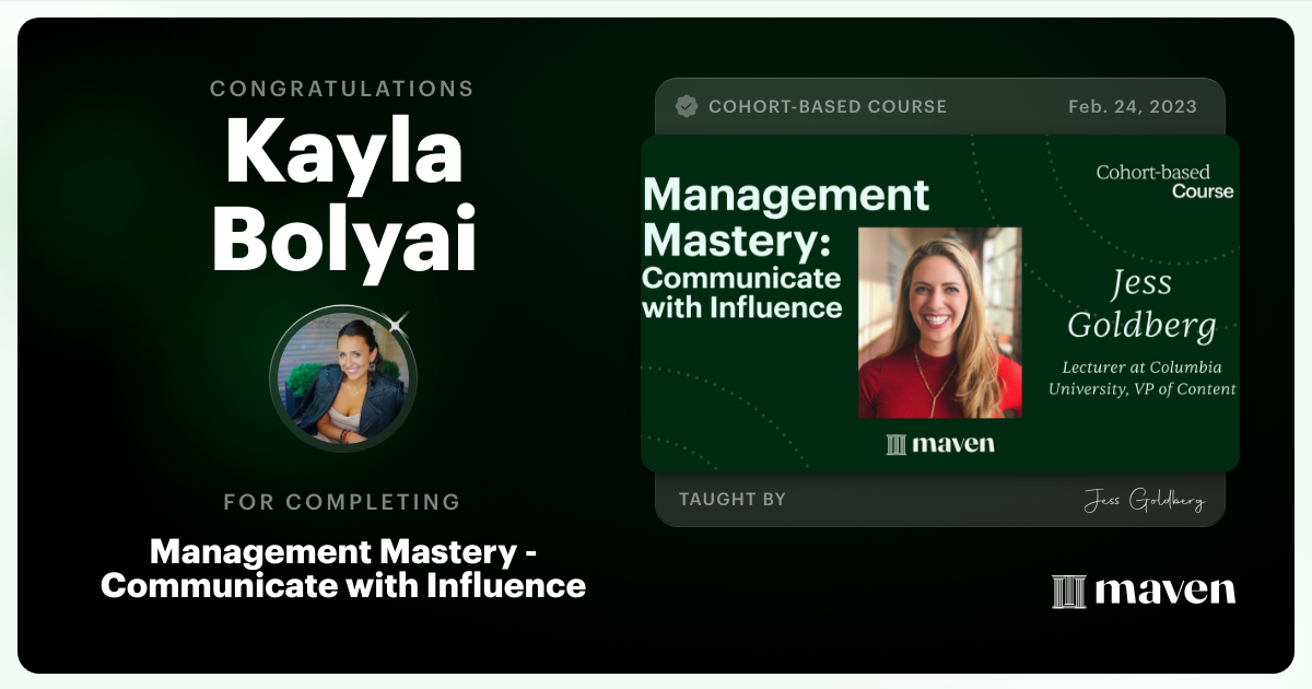 Certificate of Completion for Management Mastery - Communicate with Influence