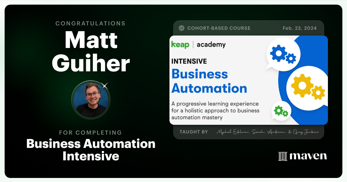 Certificate of Completion for Business Automation Intensive