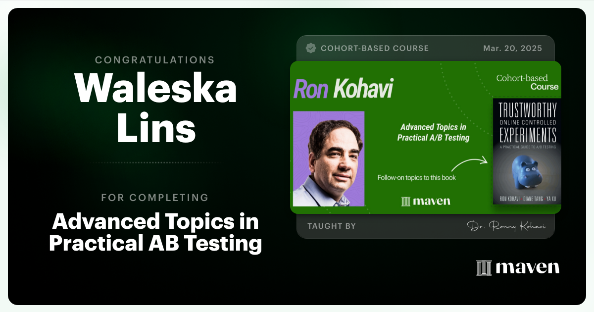 Certificate of Completion for Advanced Topics in Practical A/B Testing
